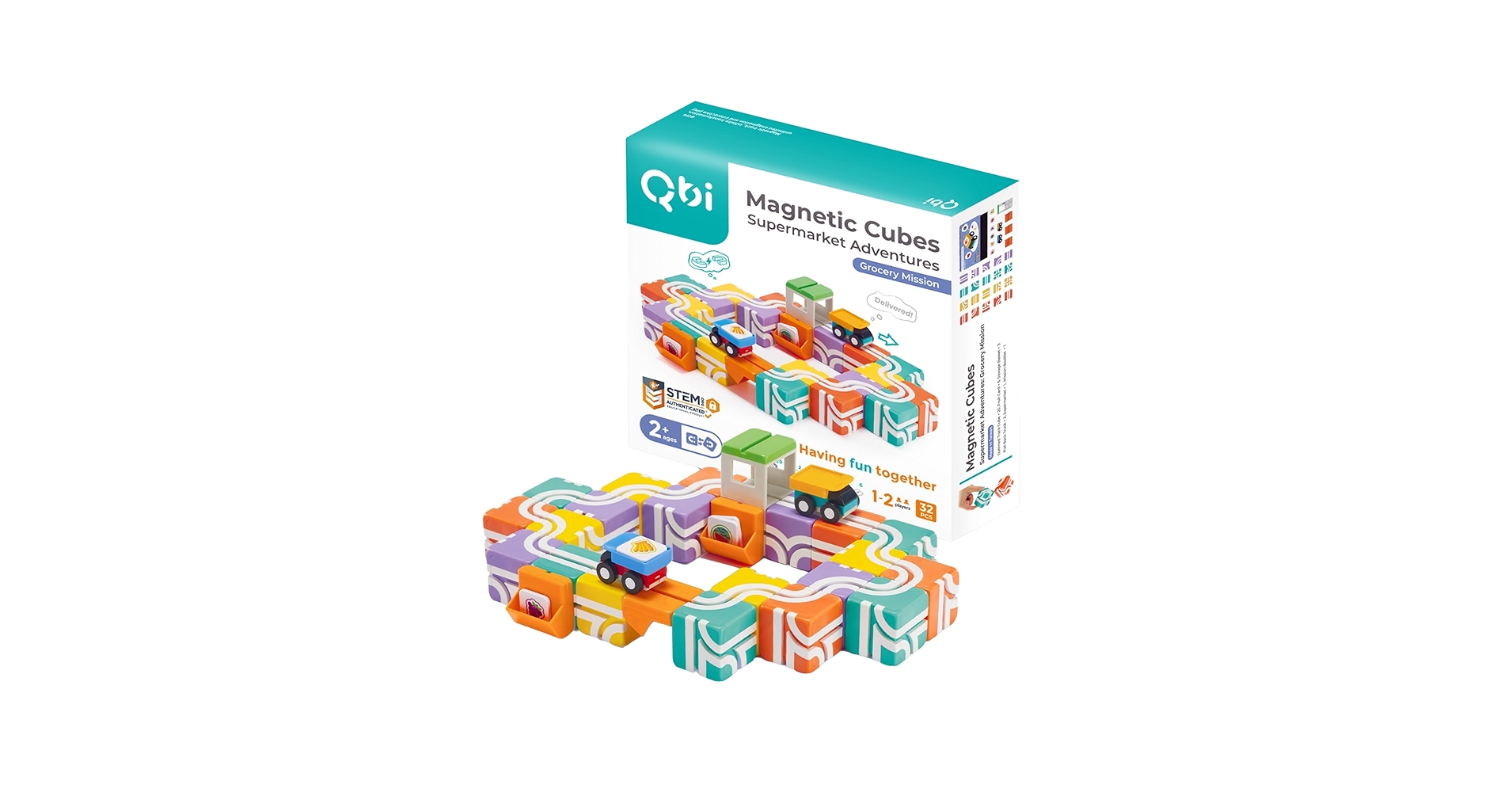 グッドトイ受賞　Qbi 2点セット Amazon.co.jp: Qbitoy(QBI) BASIC 23ピース 車2台入り キッズ